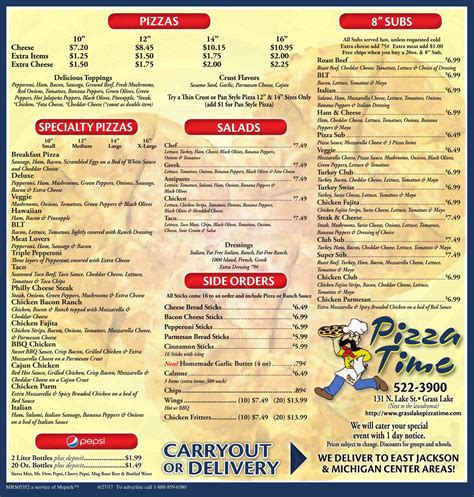 Grass lake pizza time menu  Fri