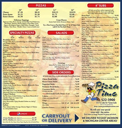 Grass lake pizza time menu  4