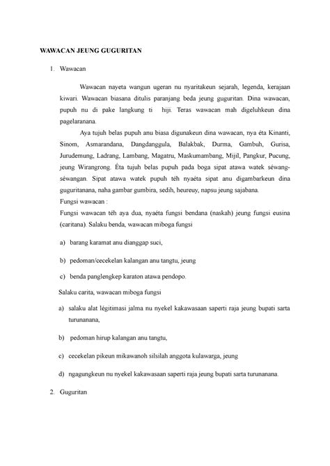 Guguritan jeung wawacan teh contona naon Tak jarang istilah kawih didikotomikan dengan istilah tembang, atau istilah tembang disamakan artinya dengan cianjuran