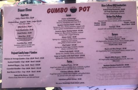 Gumbo pot menu vicksburg  4:30 – 9:00 PM