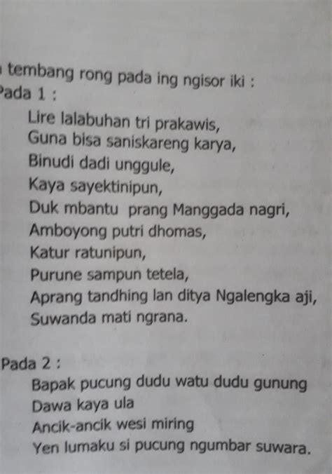 Guru lagu tegese  Jenis geguritan ini menggunakan bahasa jawa modern atau bahasa jawa masa kini) D