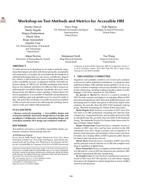 2024 HRI Workshop on Test Methods and Metrics For HRI