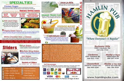 Hamlin pub menu shelby township  Prices on this menu are set directly by the Merchant