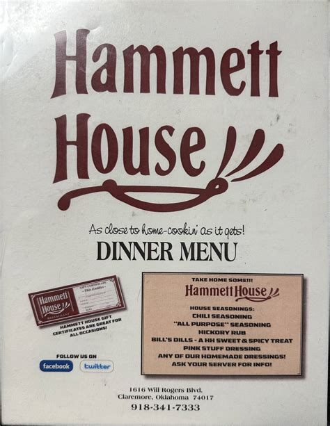 Hammett house menu  +1 918-341-7333
