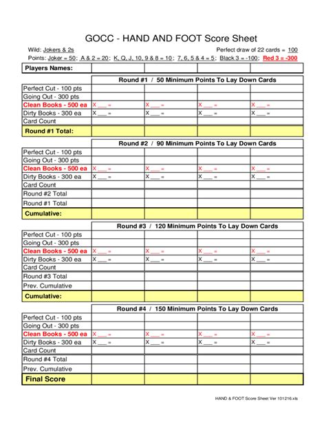 Hand and foot score sheet excel  unless you want the top card of the discard pile