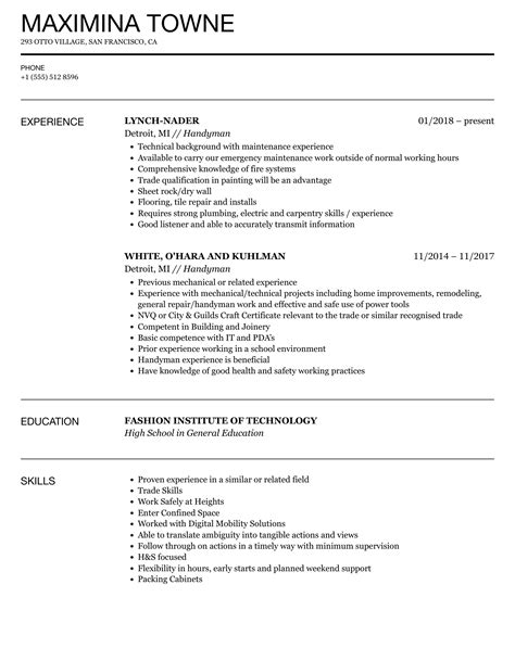 Handyman resume summary  Core Qualifications