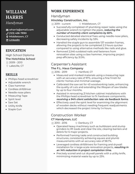 Handyman resume summary  Then we ran a list of John’s specific competencies as a Handyman: plumbing, masonry, painting, carpentry, electrical and some knowledge on air conditioning repair