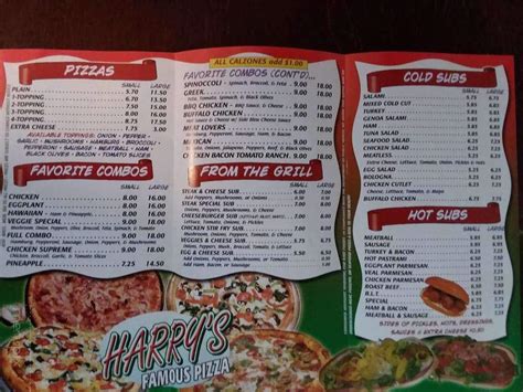 Harry's pizza menu whitinsville 00 $24