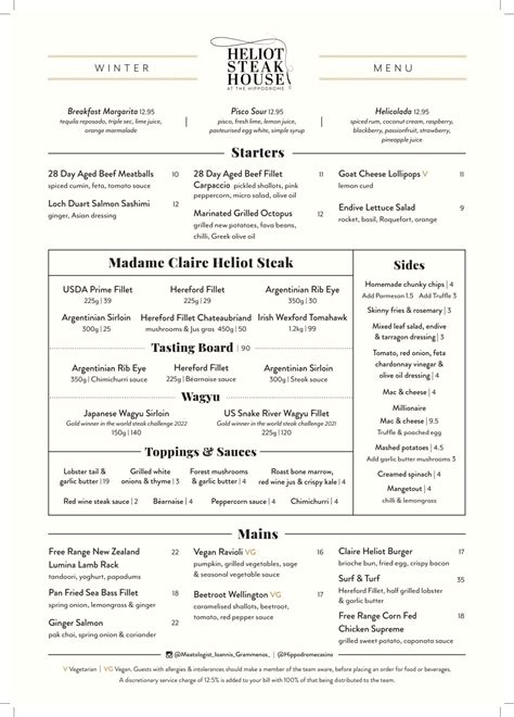 Heliot steak house menu Heliot Steak House – Heliot Steak House – Judged the best steak house in London, our 100-seater restaurant has a superb cellar too and overlooks the spectacular Grand Casino floor