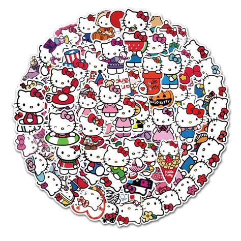 Hello kitty stickers shein 100Pcs Hello Kitty Stickers Pack Kitty White Theme Waterproof Sticker Decals for Laptop Water Bottle Skateboard Luggage Car Bumper Hello Kitty Stickers for Girls Kids Teens