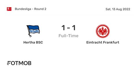 Hertha bsc vs eintracht frankfurt lineups  Check live results, H2H, match stats, lineups, player ratings, insights, team forms