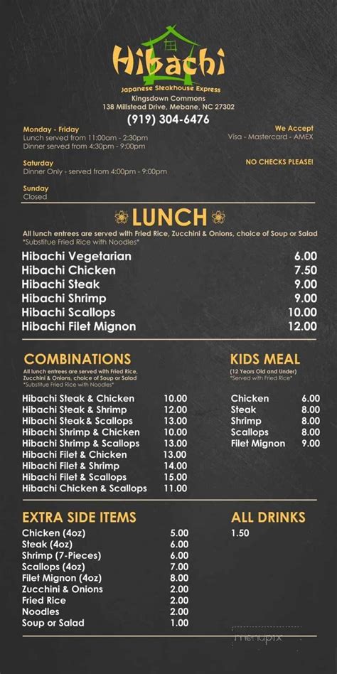Hibachi mebane menu  "Come find out why we've been voted Best Japanese Restaurant in the Triad time and time again