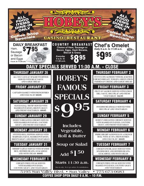 Hobey's coffee shop menu The average price of all items on the menu is currently $27