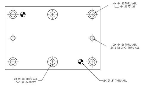 Hole callout symbols 38 diameter, 