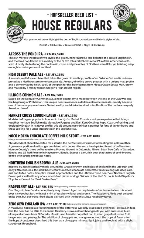 Hopskeller menu  Hopskeller Brewing Company