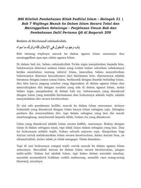 Hsi fadhlul islām halaqah 85 A حفظه لله تعالى Kitāb Fadhlul Islām السلام عليكم ورحمة الله وبركاته الحمد لله والصلاة والسلام على رسول الله وعلى آله وصحبه ومن وله Halaqah yang ke-25 dari Silsilah ‘Ilmiyyah Pembahasan Kitāb Fadhlul Islām yang ditulis oleh Syaikh Muhammad bin Abdul Wahāb rahimahullāh