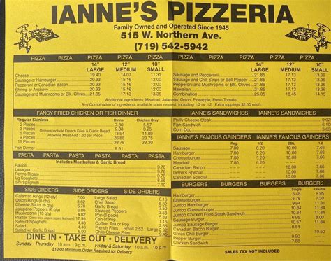 Ianne's pizzeria inc menu G