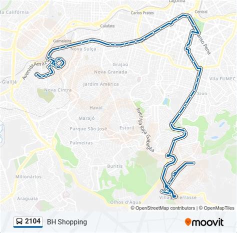 Itinerário do ônibus 2104 sentido bh shopping Horários e itinerário do ônibus da linha 2101 da BHTrans linhas convencionais (Atualizado) A linha 2101 de ônibus (Grajau) tem 47 paradas partindo de Rua Professor Mello Cancado 273 e terminando em Avenida Silva Lobo 2151