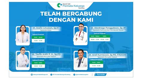 Jadwal dokter rumah sakit permata keluarga karawang  Silakan hubungi rumah sakit untuk informasi lebih lanjut