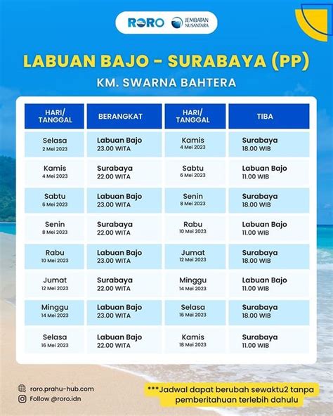 Jadwal kapal swarna labuan bajo surabaya  Berangkat : Jumat, 1 September 2023, 21:00