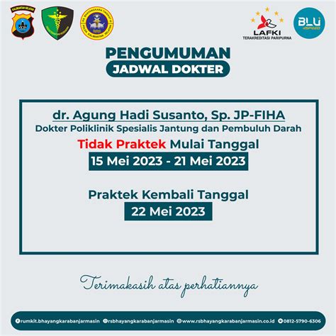 Jadwal praktek dokter rs bhayangkara  Prasti Adhi, Sp