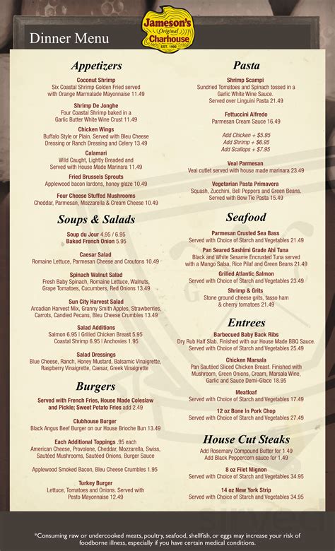 Jamesons pub menu  We use the best ingredients and provide a great atmosphere