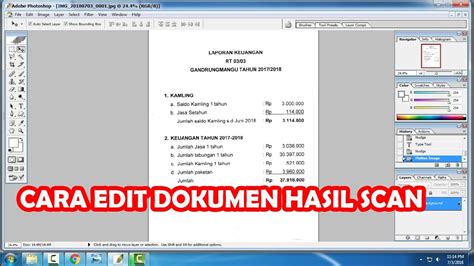 Jasa edit dokumen hasil scan 000 halaman: Pembayaran DP: 50%: Resolusi: 150dpi - 300dpi: Waktu Pengerjaan: Tergantung jumlah: Ukuran Maksimal: F4: Hasil Jadi: Format PDF Searchable: Scan Warna: Warna atau Hitam Putih: Jenis Berkas: Bukan Buku, Dokumen Lembar