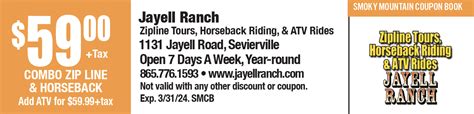 Jayell ranch coupons Ziplines in this course range from 400 ft to 1300 ft long and are up to approximately 150 feet high