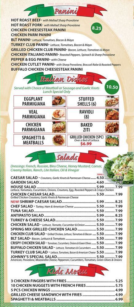 Johnny's pizza sewell menu  Tue