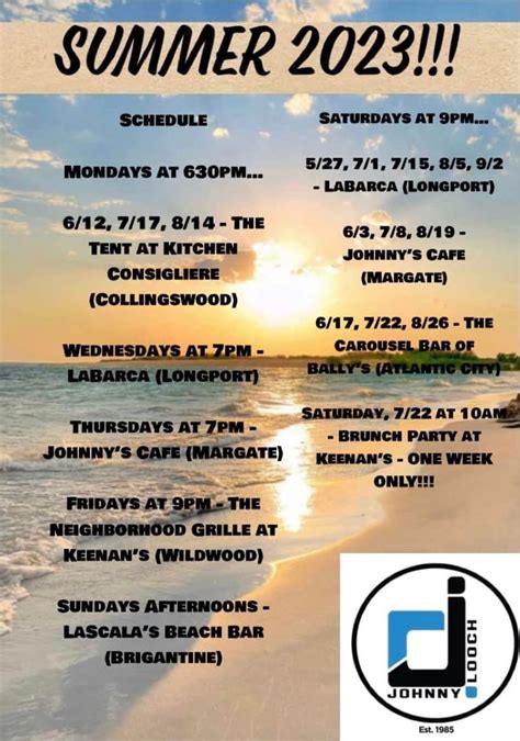 Johnny looch summer schedule  Thank you to the great venues that allow me to entertain all of you