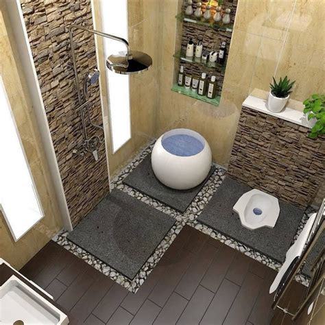 Kamar mandi batu alam minimalis  Ada banyak kamar mandi kecil dengan ukuran 1×1, 1×2, 2×2, 2×3, dan 3×3
