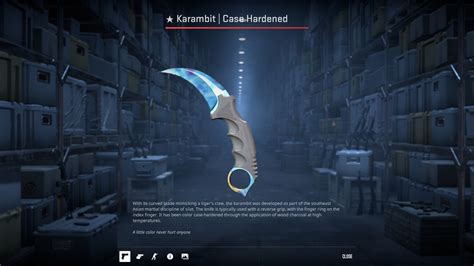 Karambit blue gem $1.5 million The #1 ‘387’ pattern Case Hardened Karambit boasts a play side that is entirely blue