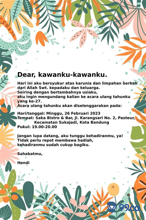 Kata kata undangan ulang tahun  Selamat memperingati hari jadi untuk (nama