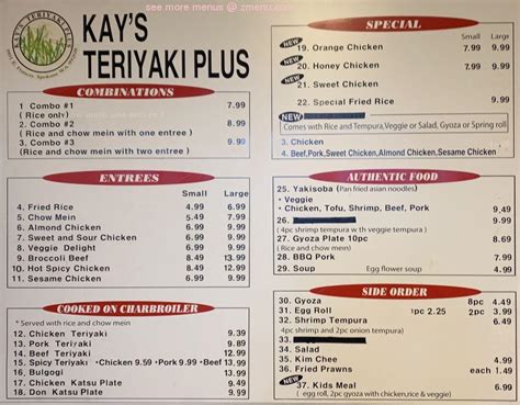 Kay's teriyaki plus menu  $9