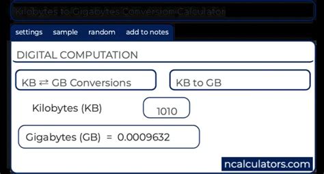 Kb to gb formula  20 Kilobits = 2