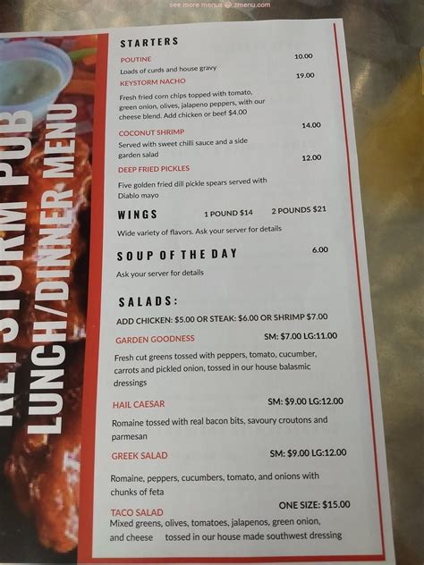 Keystorm pub menu  Brockville Tourism Brockville Hotels Brockville Bed and Breakfast Brockville Vacation