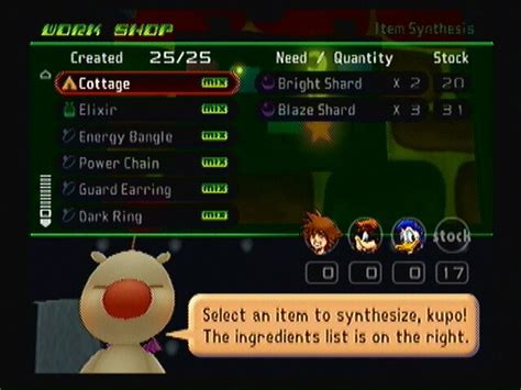 Kingdom hearts 2 synthesis guide  Keep the list