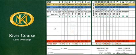 Kingsmill river course scorecard View key info about Course Database including Course description, Tee yardages, par and handicaps, scorecard, contact info, Course Tours, directions and more