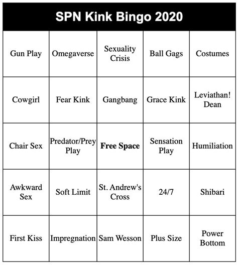 Kink bingo generator  Part 8 of Spn kink bingo 2020; Language: English Words: 982 Chapters