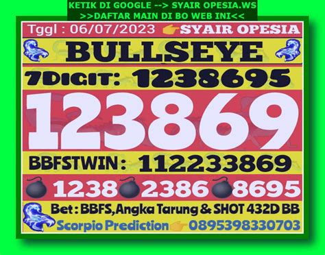 Kode syair sdy 6 juli 2023 Angka Main : 2680 Angka Ikut : 4579 Colok Makau : 26 / 79 Colok Bebas : 2 / 6 As : 260 Kop : 6 Kepala : 0/3 Ekor : 450 Pola 3D : 2xx / 6xx / 7xx TOP JITU 2D :