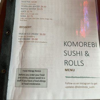 Komorebi sushi and rolls kirkland menu  Outdated menu here?