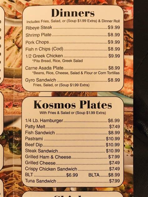 Kosmos burgers menu  Try our Kosmic Burger, Mac and Cheese, Steak Dinner, or Veggie Burger, Pork Sandwhich, or Afghan Rice