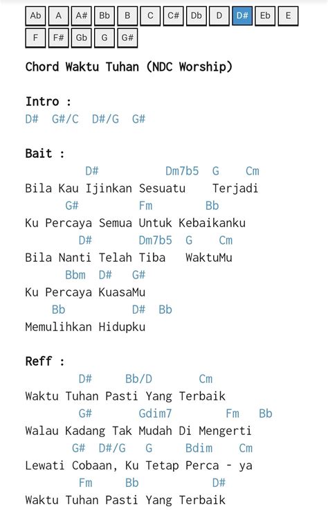 Kunci gitar waktu terasa  Tapi hampa terasa di sini tanpamu