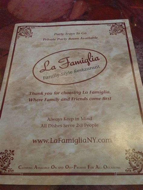 La famiglia plainview catering menu  Many visitors come to order good mussels, antipasto and prawns