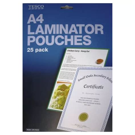 Laminating pouches a4 tesco  £1