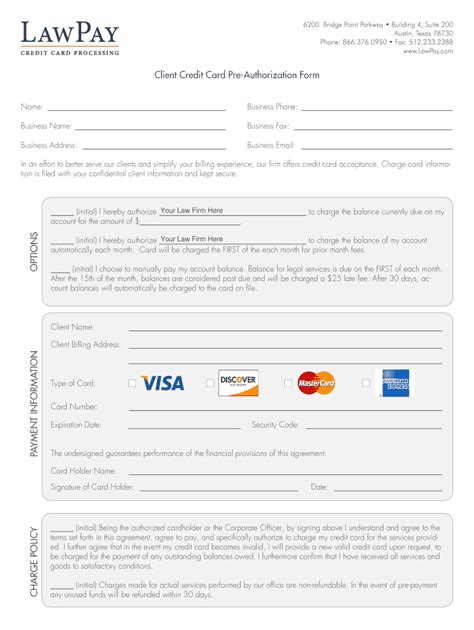 Lawpay credit card authorization form Note: Select the Authorization hyperlink to send the Bank Transfer Authorization form to your customer