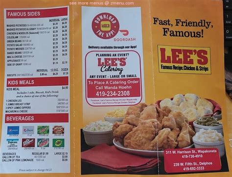 Lee's famous recipe chicken wapakoneta menu  1635 N 21st St Newark, OH 43055