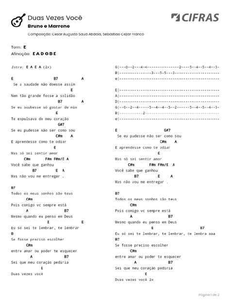 Letra de bruno e marrone duas vezes você cifra  100% Casamento; 24 Horas de Amor; A Culpa É Sua; A Dama de Vermelho; A Dois Graus; A Solidão É Uma Ressaca; A Vida Disse Não; Abafa o Caso; Acorrentado Em Você