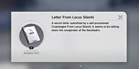 Letter from locus silentii  Teleport to the Watcher Zone space anchor in Master Control Zone and follow the blue diamond-shaped indicator, Which will lead you to Asta