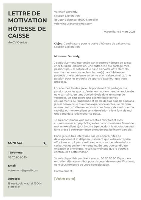 Lettre motivation hotesse de caisse  Modèle de CV d’hôtesse de caisse